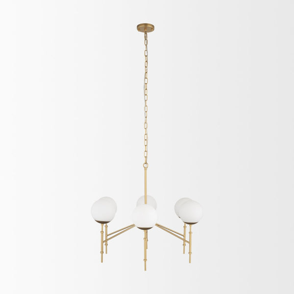 Mercana Edie Modern Minimalist Chandelier with Frosted Glass Globes – Elegant Lighting for Any Space Gold Metal | 6 Light 70452