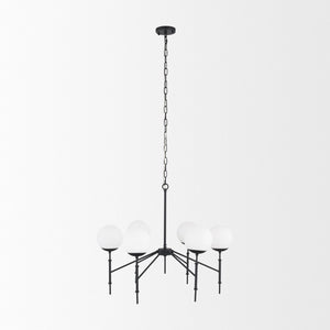 Mercana Edie Modern Minimalist Chandelier with Frosted Glass Globes – Elegant Lighting for Any Space Matte Black | 6 Light 70453