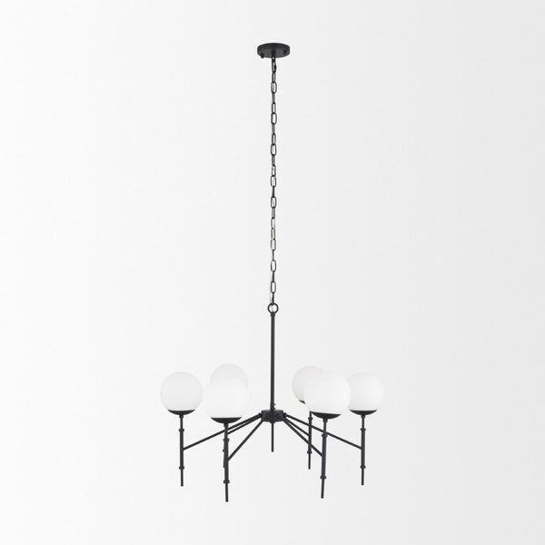 Mercana Edie Modern Minimalist Chandelier with Frosted Glass Globes – Elegant Lighting for Any Space Matte Black | 6 Light 70453
