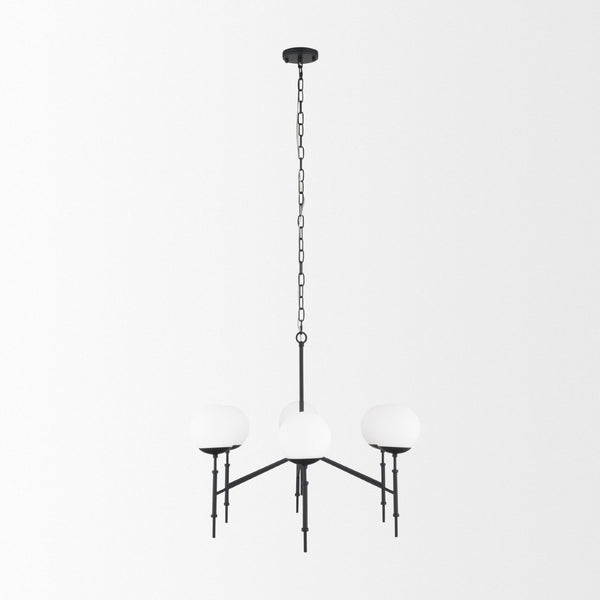 Mercana Edie Modern Minimalist Chandelier with Frosted Glass Globes – Elegant Lighting for Any Space Matte Black | 6 Light 70453
