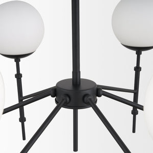 Mercana Edie Modern Minimalist Chandelier with Frosted Glass Globes – Elegant Lighting for Any Space Matte Black | 6 Light 70453