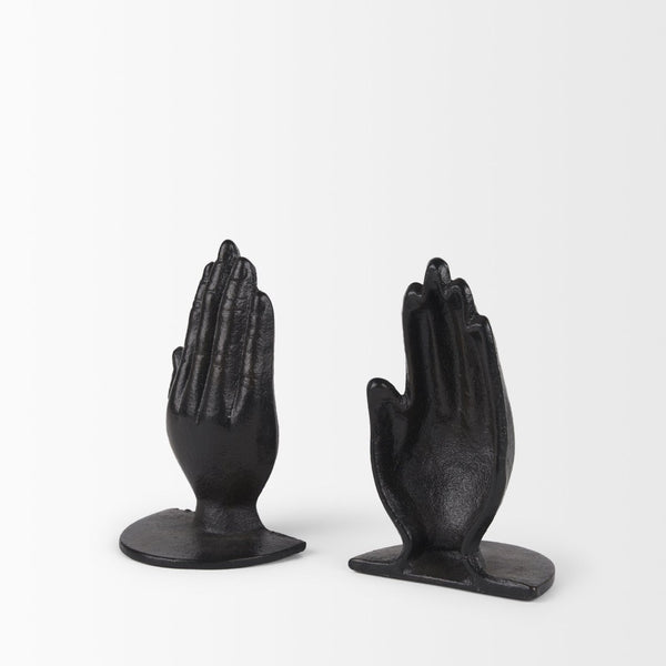 Mercana Praying Hands Cast Iron Bookends – Elegant Religious Decor for Bookshelf or Office, Durable Support 70537