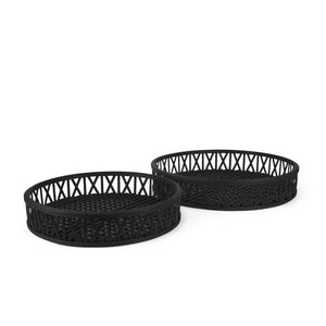 Mercana Thea Matte Black Wicker Trays (Set of 2) 70540