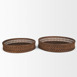 Mercana Thala Medium Brown Round Wicker Tray (Set of 2) 70541