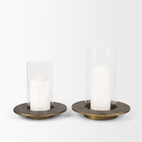 Mercana Vivian Gold Metal and Glass Hurricane Candle Holder (Set of 2) 70539