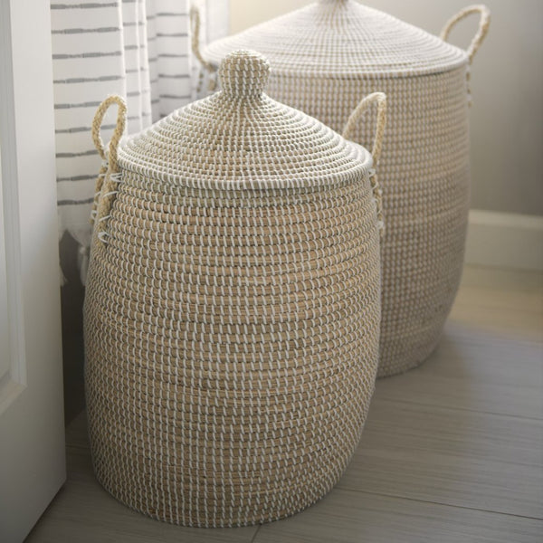 Mercana Kairi Stylish Floor Baskets with Handles for Organized Storage and Coastal Home Décor Charm 70225