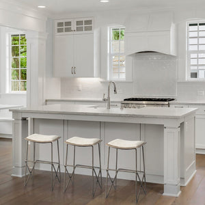 Mercana Katniss 26" Total Height Plush Saddle-Seat Stool with Sturdy Antiqued Frame for Stylish Interiors Cream Fabric | Gold Metal | Counter 68465