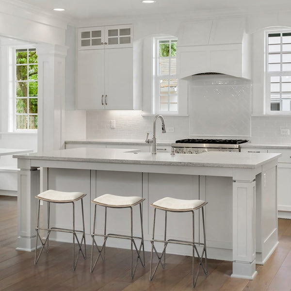 Mercana Katniss 26" Total Height Plush Saddle-Seat Stool with Sturdy Antiqued Frame for Stylish Interiors Cream Fabric | Gold Metal | Counter 68465