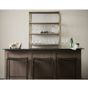 Mercana Clarissa Dark Brown Woven Leather Counter Stool with Sturdy Black Iron Frame for Modern Spaces Black Leather | Gold Metal | Counter 69392