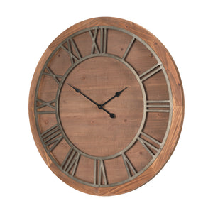 Mercana Raul Medium Brown Wood W/ Silver Metal Wall Clock 70603