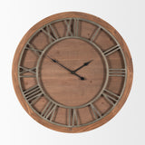 Mercana Raul Medium Brown Wood W/ Silver Metal Wall Clock 70603