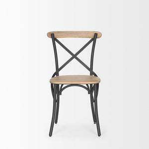 Mercana Etienne Rustic Industrial Dining Chair with Solid Wood Seat and Sturdy Iron Frame for Versatile Use Light Brown | Gunmetal 70588