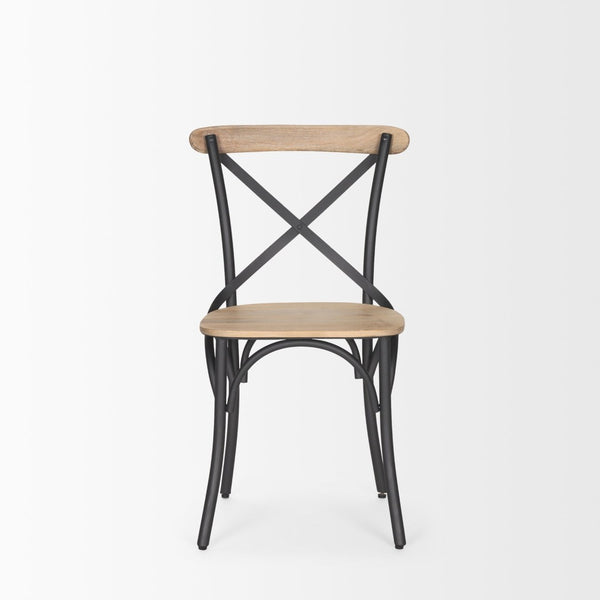 Mercana Etienne Rustic Industrial Dining Chair with Solid Wood Seat and Sturdy Iron Frame for Versatile Use Light Brown | Gunmetal 70588