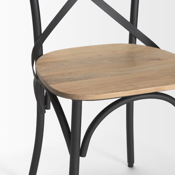 Mercana Etienne Rustic Industrial Dining Chair with Solid Wood Seat and Sturdy Iron Frame for Versatile Use Light Brown | Gunmetal 70588