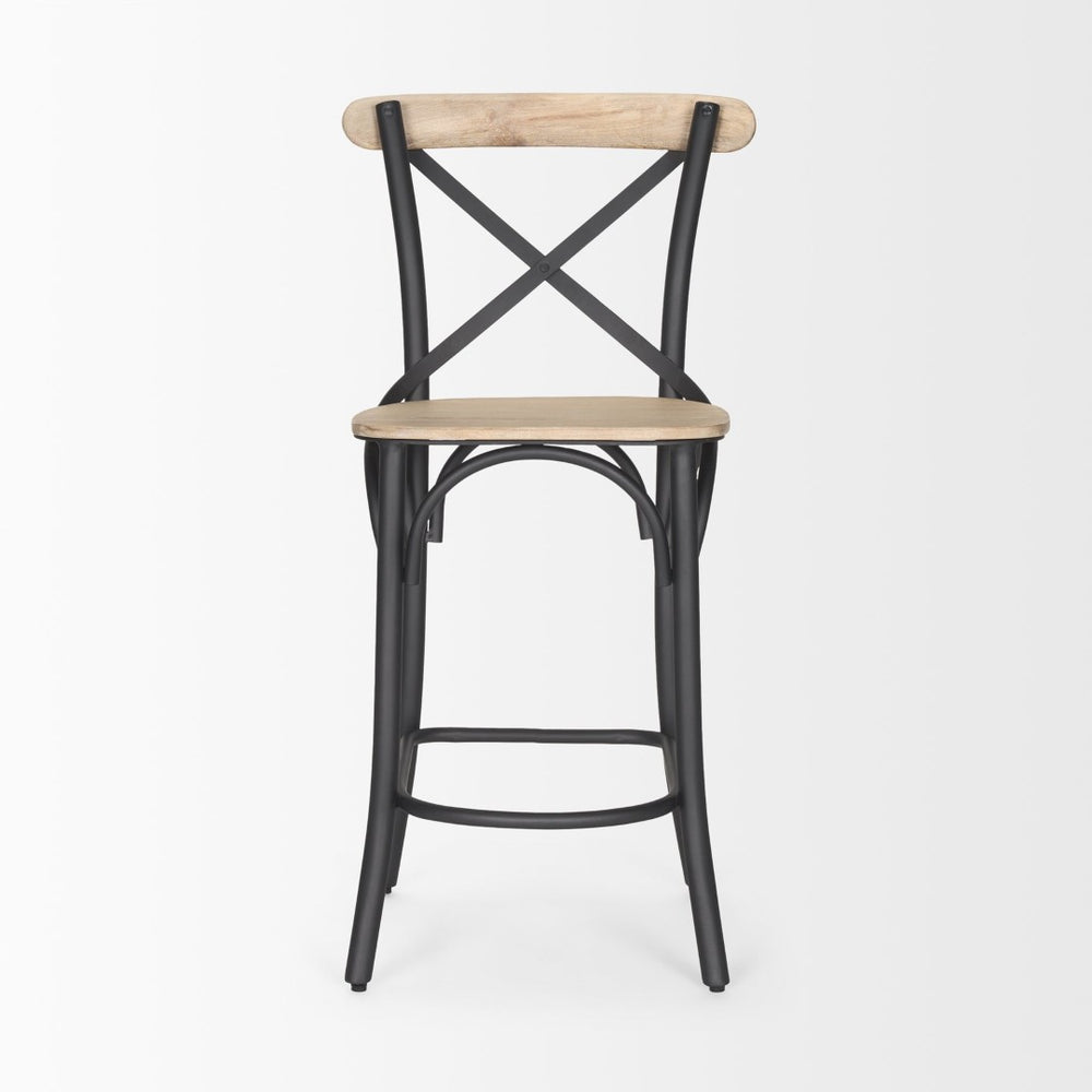 Mercana Etienne 26.25" Rustic Farmhouse Stool with Sturdy Iron Base for Stylish Kitchen and Bar Spaces Light Brown 70589