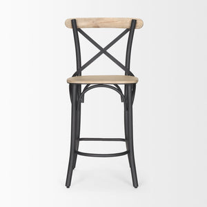Mercana Etienne 26.25" Rustic Farmhouse Stool with Sturdy Iron Base for Stylish Kitchen and Bar Spaces Light Brown 70589