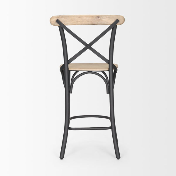 Mercana Etienne 26.25" Rustic Farmhouse Stool with Sturdy Iron Base for Stylish Kitchen and Bar Spaces Light Brown 70589