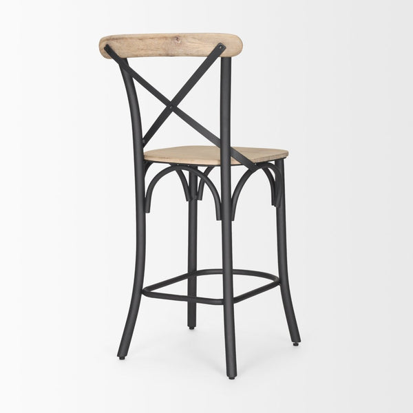 Mercana Etienne 26.25" Rustic Farmhouse Stool with Sturdy Iron Base for Stylish Kitchen and Bar Spaces Light Brown 70589