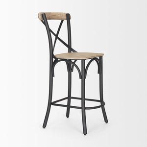 Mercana Etienne 26.25" Rustic Farmhouse Stool with Sturdy Iron Base for Stylish Kitchen and Bar Spaces Light Brown 70589