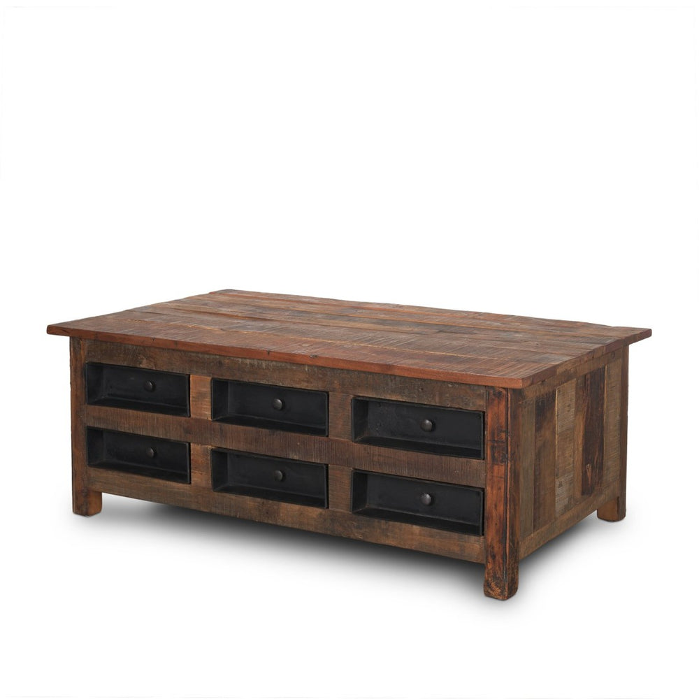 Mercana Wilton Rustic Coffee Table with 12 Unique Storage Drawers for Industrial and Farmhouse Decor 70496