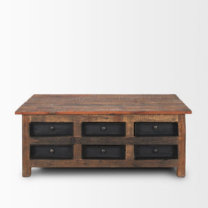 Mercana Wilton Rustic Coffee Table with 12 Unique Storage Drawers for Industrial and Farmhouse Decor 70496