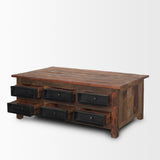 Mercana Wilton Brown Wood w/ 12 Black Metal Drawers Coffee Table 70496