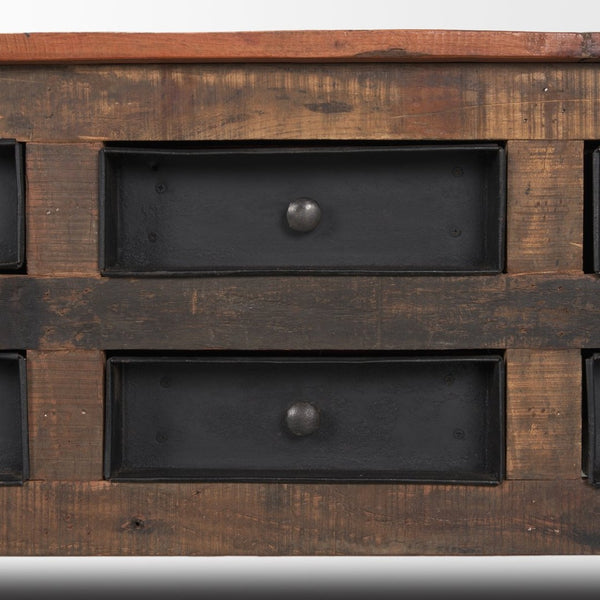 Mercana Wilton Rustic Coffee Table with 12 Unique Storage Drawers for Industrial and Farmhouse Decor 70496
