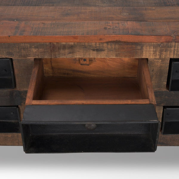 Mercana Wilton Rustic Coffee Table with 12 Unique Storage Drawers for Industrial and Farmhouse Decor 70496