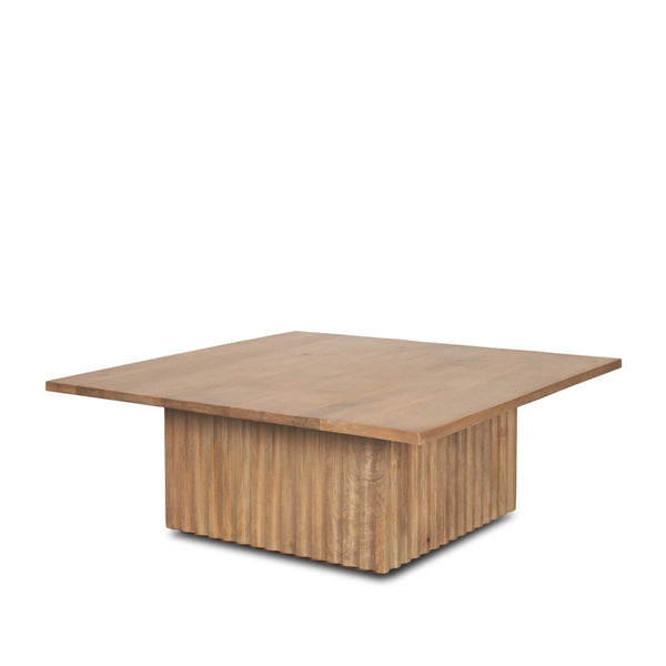 Mercana June Square Coffee Table with Fluted Base - Elegant Mango Wood Design for Modern Living Rooms 70632-AB
