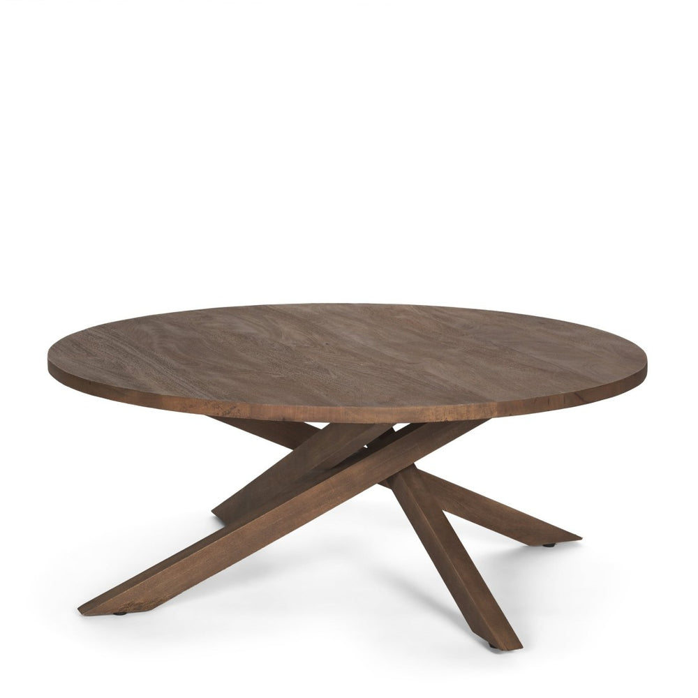 Mercana Solana Handcrafted Solid Mango Wood Coffee Table with Unique Sunray Legs for Stylish Living Spaces Medium Brown 70624
