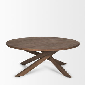 Mercana Solana Handcrafted Solid Mango Wood Coffee Table with Unique Sunray Legs for Stylish Living Spaces Medium Brown 70624