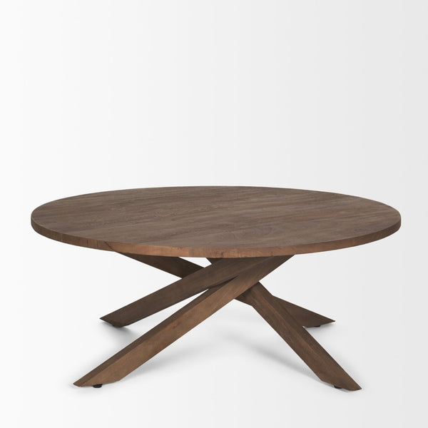 Mercana Solana Handcrafted Solid Mango Wood Coffee Table with Unique Sunray Legs for Stylish Living Spaces Medium Brown 70624