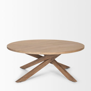Mercana Solana Handcrafted Solid Mango Wood Coffee Table with Unique Sunray Legs for Stylish Living Spaces Light Brown 70627