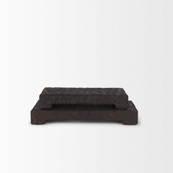 Mercana Shira Reclaimed Wooden Riser Set of 2 - Hand-Carved Rustic Display Stands for Home Decor Essentials 70500