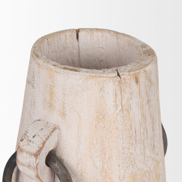 Mercana Monique Rustic Light Brown Wood Pot with Handles - Perfect for Plants, Decor, and Organizing Spaces White Wash | Small 70513
