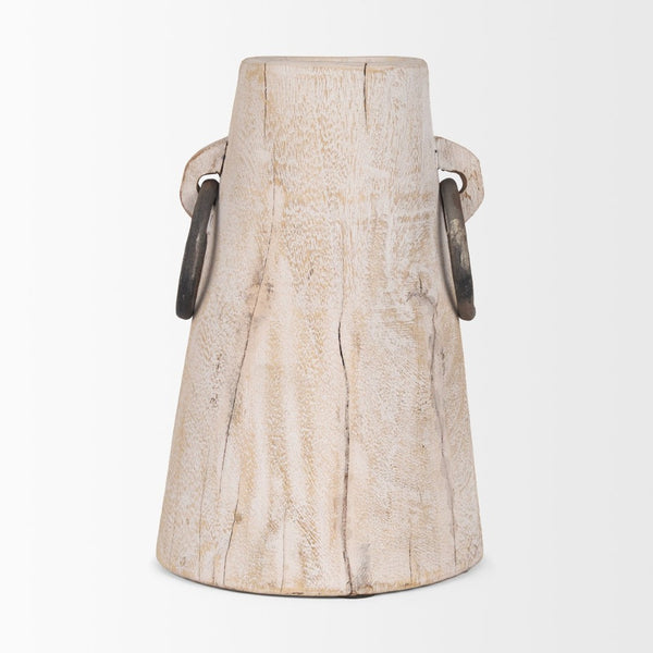 Mercana Monique Rustic Light Brown Wood Pot with Handles - Perfect for Plants, Decor, and Organizing Spaces White Wash | Large 70514