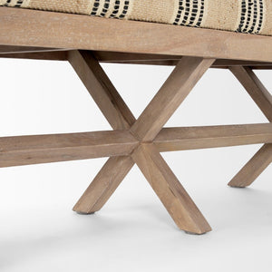 Mercana Solis II Cushioned Woven Leather Accent Bench - Elegant Solid Wood Base for Stylish Home Décor Beige/Black Fabric | Brown Wood 68460