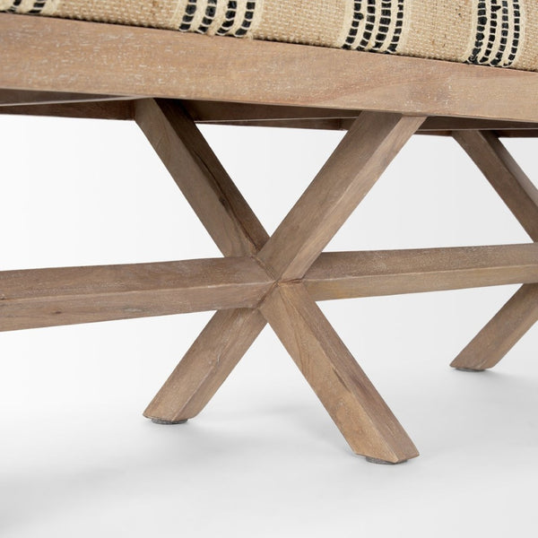 Mercana Solis II Cushioned Woven Leather Accent Bench - Elegant Solid Wood Base for Stylish Home Décor Beige/Black Fabric | Brown Wood 68460