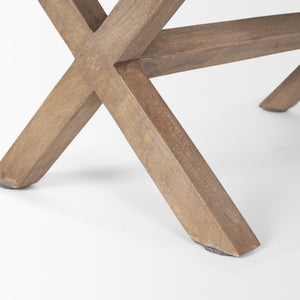 Mercana Solis II Cushioned Woven Leather Accent Bench - Elegant Solid Wood Base for Stylish Home Décor Beige/Black Fabric | Brown Wood 68460