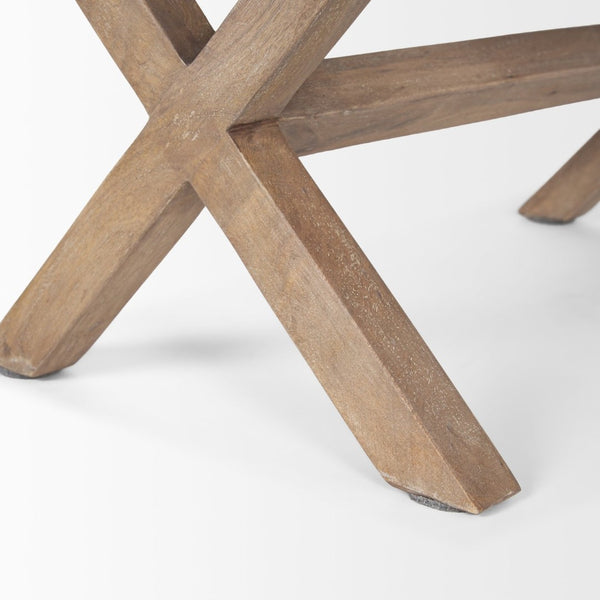 Mercana Solis II Cushioned Woven Leather Accent Bench - Elegant Solid Wood Base for Stylish Home Décor Beige/Black Fabric | Brown Wood 68460