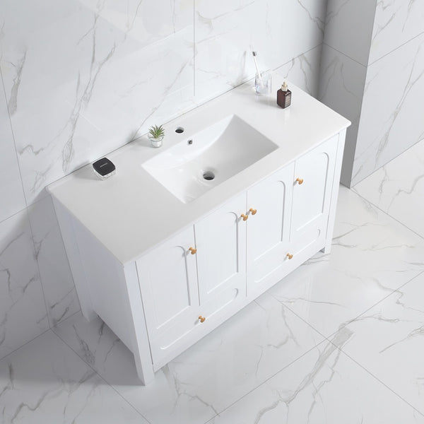 English Elm 48" Sage Bathroom Vanity with Ceramic Sink Mdf Cabinet Soft Close Doors Drawers White W3133S00002