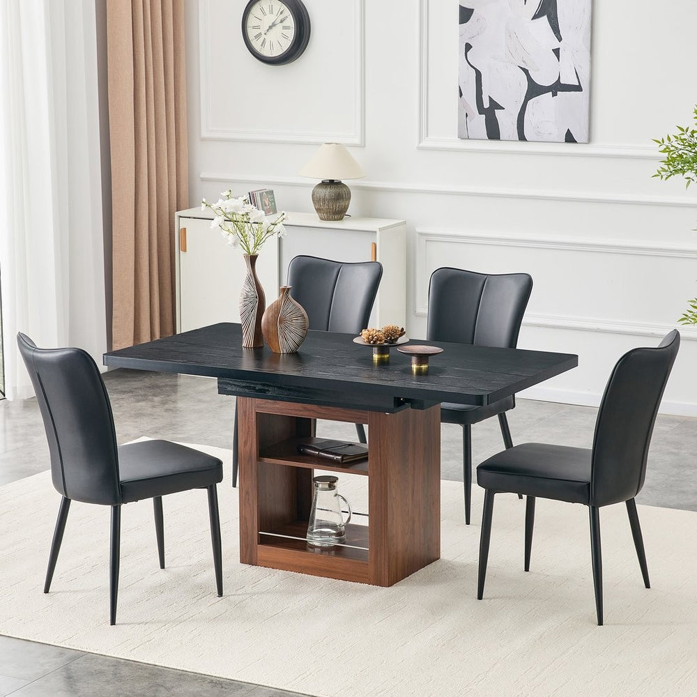 English Elm Expandable Dining Set with Pu Leather Chairs Modern Mdf Table Seats up to Eight W1151S04702