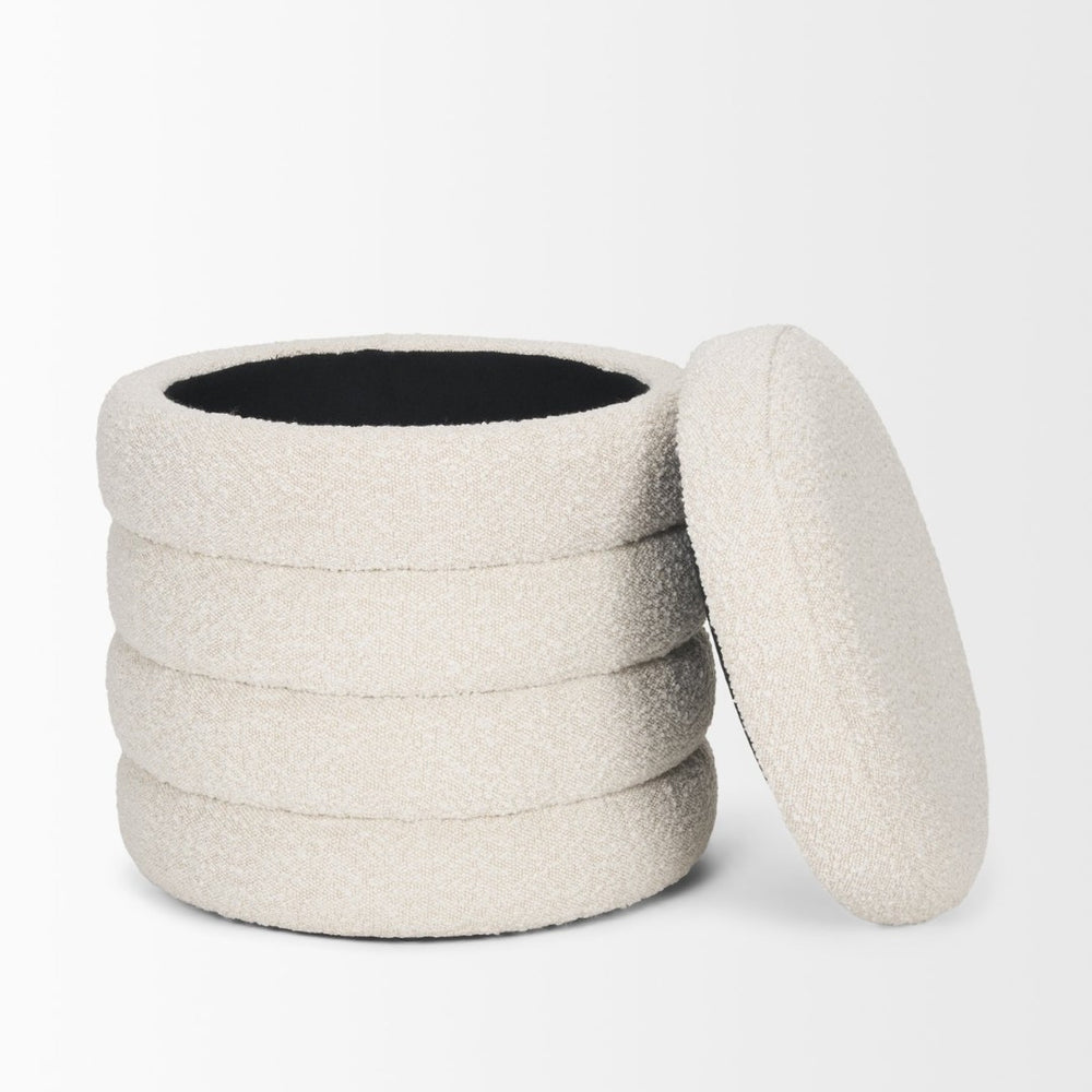 Mercana Elise Round Upholstered Storage Ottoman - Chic Seating Solution for Stylish Living Spaces, 20" High Cream Boucle 70409