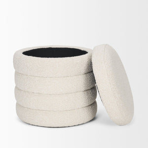 Mercana Elise Round Upholstered Storage Ottoman - Chic Seating Solution for Stylish Living Spaces, 20" High Cream Boucle 70409