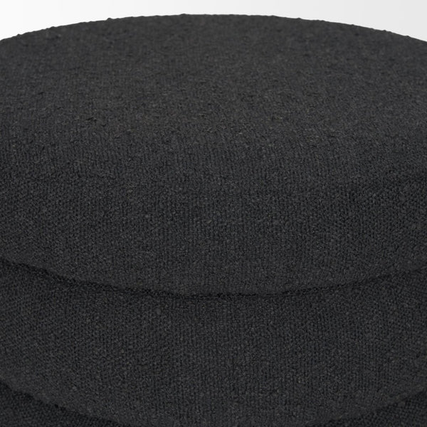 Mercana Elise Round Upholstered Storage Ottoman - Chic Seating Solution for Stylish Living Spaces, 20" High Black Boucle 70410