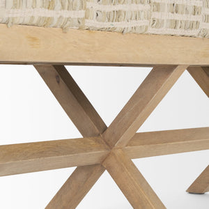 Mercana Solis II Cushioned Woven Leather Accent Bench - Elegant Solid Wood Base for Stylish Home Décor Beige Fabric | Brown Wood 68459