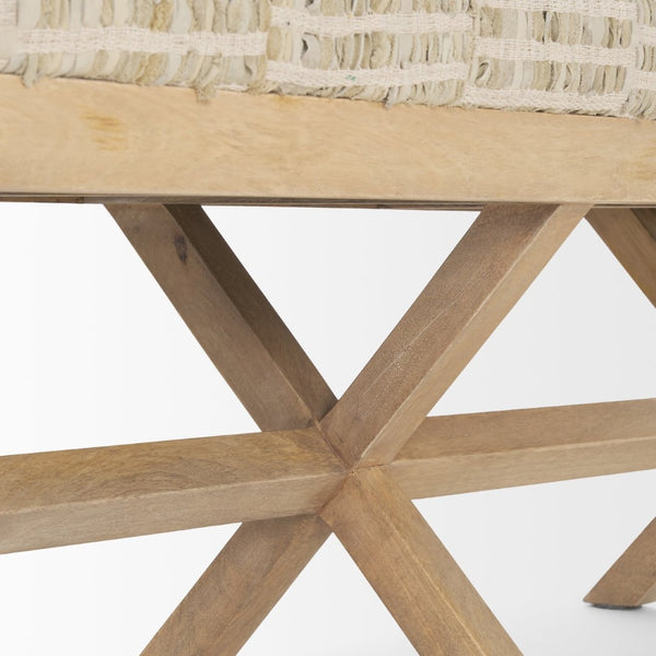 Mercana Solis II Cushioned Woven Leather Accent Bench - Elegant Solid Wood Base for Stylish Home Décor Beige Fabric | Brown Wood 68459