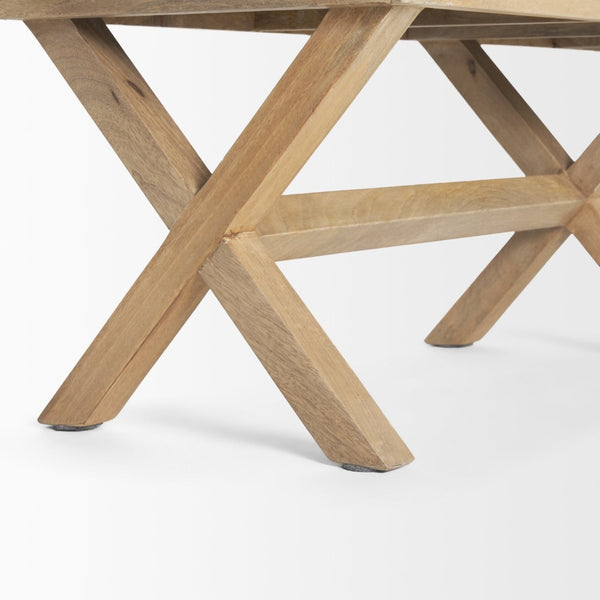 Mercana Solis II Cushioned Woven Leather Accent Bench - Elegant Solid Wood Base for Stylish Home Décor Beige Fabric | Brown Wood 68459