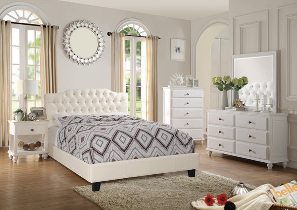 English Elm Gorgeous Arched Tufted Faux Leather Queen Bedframe with Diamond Headboard Trim and Modern Elegance Beige,Off White 59 L x 45 W x 6 H B011S02010