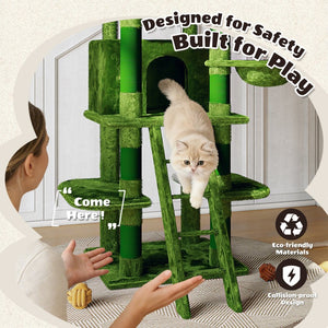 English Elm Large 7 Tier Plush Cat Tree with Dual Condos Hammock Sisal Posts for Multi Cat Homes Green W1578P447622